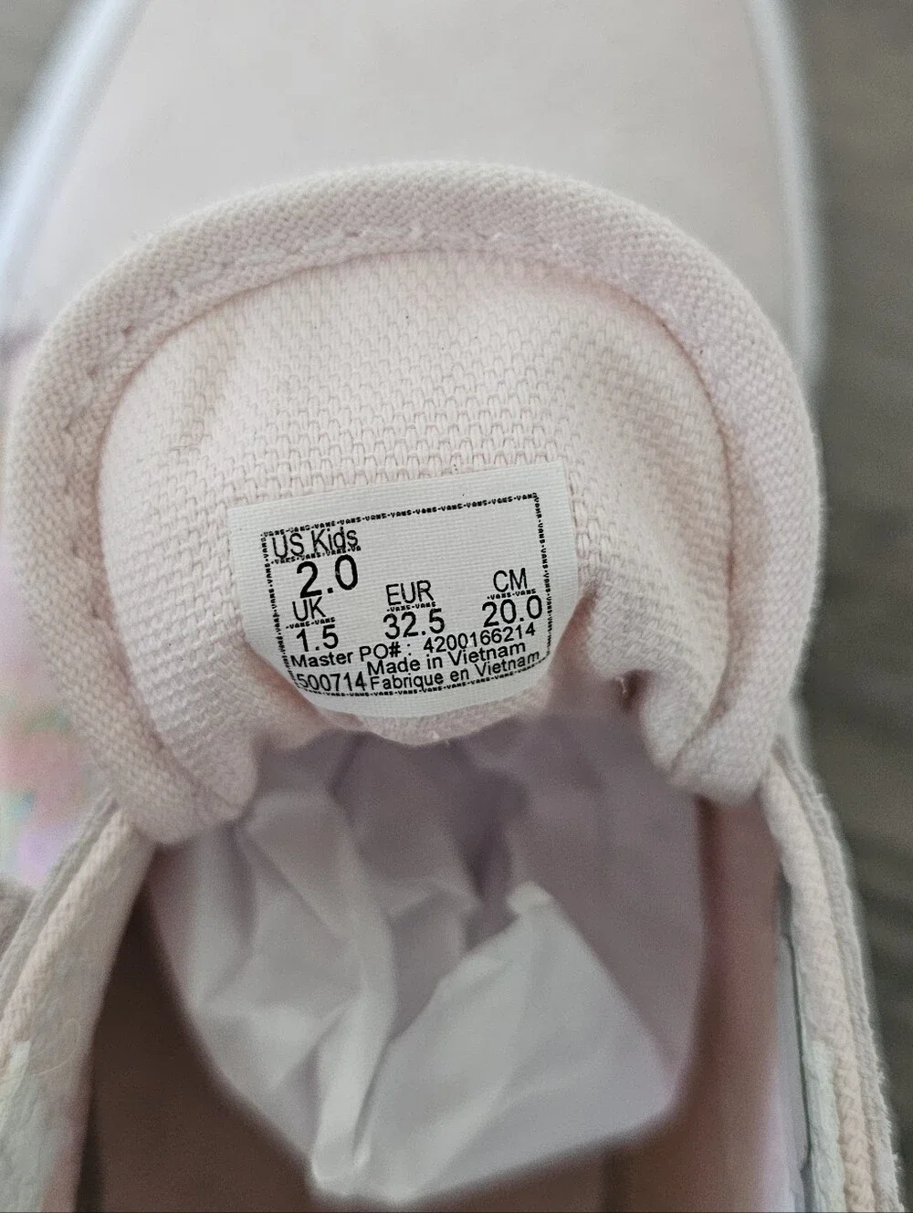 Vans Kids Pale Pink Velcro Sneakers with Pastel Print Girl Size 2